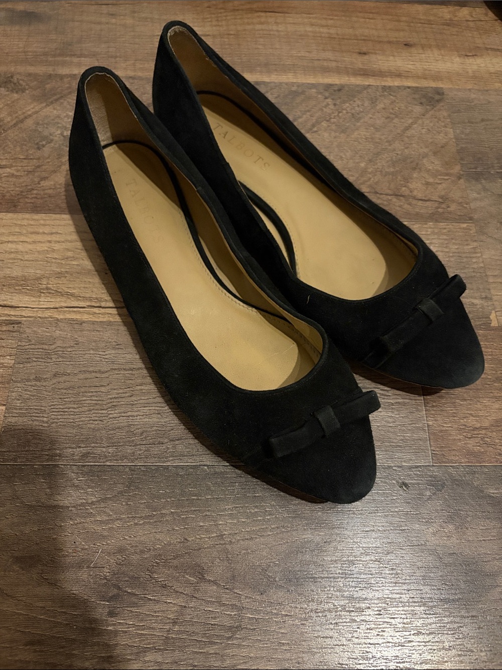 Talbots Black Suede Pointed-Toe Flats with Bow